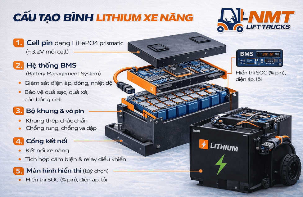 Cấu tạo và nguyên lý hoạt động của bình Lithium xe nâng (LiFePO4)
